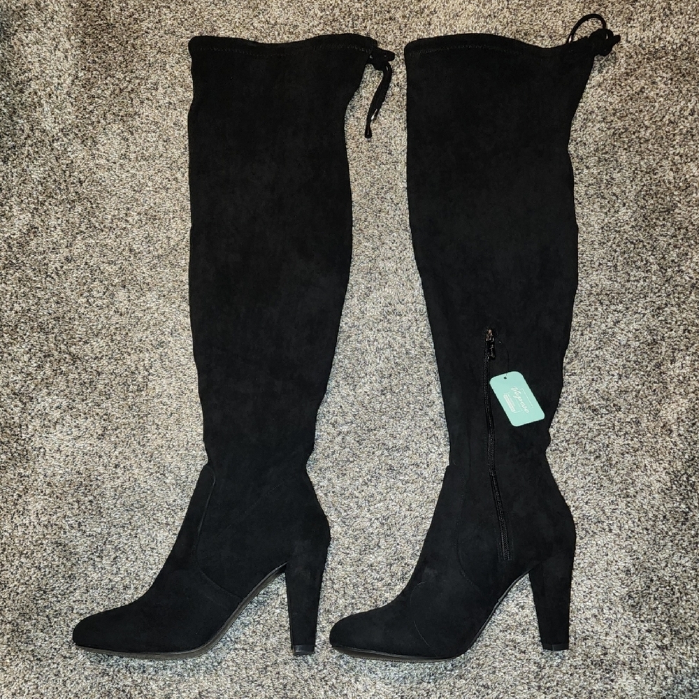 Women's Black Suede Knee-High Boots